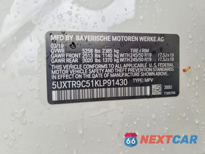 Zdjęcie 14 z 14 samochodu: 2019 BMW X3 XDRIVE30I VIN:5UXTR9C51KLP91430 - miniatura