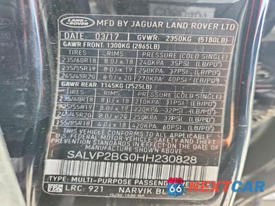 Zdjęcie 13 z 13 samochodu: 2017 LAND ROVER RANGE ROVER EVOQUE SE VIN:SALVP2BG0HH230828 - miniatura