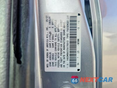 Zdjęcie 13 z 13 samochodu: 2007 HONDA ACCORD LX VIN:1HGCM56437A170013 - miniatura