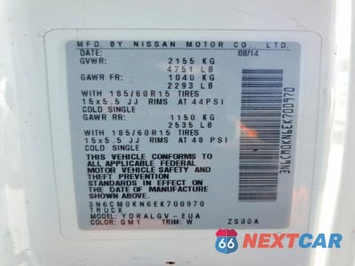 Zdjęcie 13 z 13 samochodu: 2014 NISSAN NV200 SV VIN:3N6CM0KN6EK700970 - miniatura