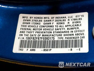 Zdjęcie 12 z 12 samochodu: 2015 HONDA CIVIC EX VIN:19XFB2F87FE093175 - miniatura
