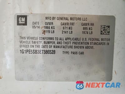 Zdjęcie 12 z 12 samochodu: 2014 CHEVROLET CRUZE LT VIN:1G1PE5SB3E7386528 - miniatura