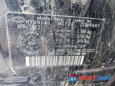 Zdjęcie 12 z 12 samochodu: 2021 HYUNDAI IONIQ VIN:KMHC75LC1MU257237 - miniatura