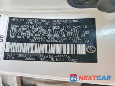 Zdjęcie 12 z 12 samochodu: 2022 LEXUS ES 250 BASE VIN:58AD11D17NU008463 - miniatura