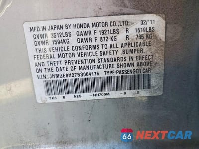 Zdjęcie 13 z 13 samochodu: 2011 HONDA FIT VIN:JHMGE8H37BS004176 - miniatura