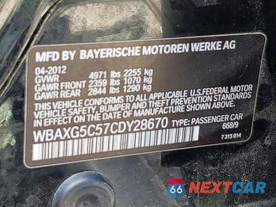 Zdjęcie 12 z 12 samochodu: 2012 BMW M5 VIN:WBAXG5C57CDY28670 - miniatura