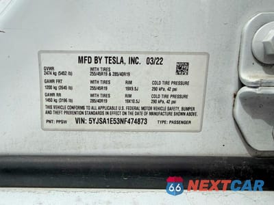 Zdjęcie 10 z 10 samochodu: 2022 TESLA MODEL S VIN:5YJSA1E53NF474873 - miniatura