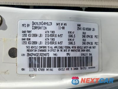 Zdjęcie 13 z 13 samochodu: 2001 DODGE GRAND CARAVAN SPORT VIN:2B4GP44321R224073 - miniatura