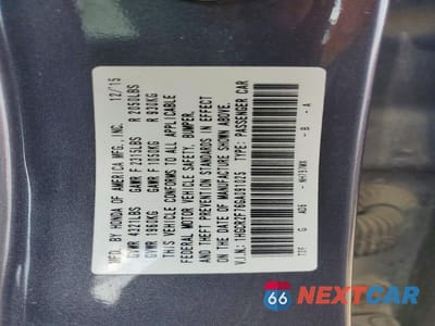 Zdjęcie 12 z 12 samochodu: 2016 HONDA ACCORD EX VIN:1HGCR2F76GA091025 - miniatura