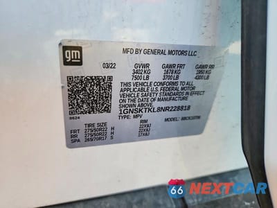 Zdjęcie 13 z 13 samochodu: 2022 CHEVROLET TAHOE K1500 HIGH COUNTRY VIN:1GNSKTKL8NR228818 - miniatura