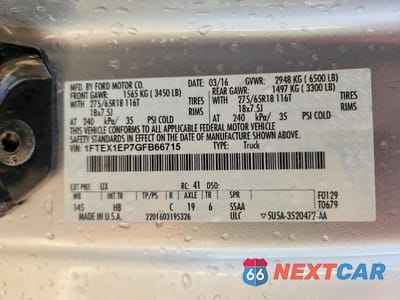 Zdjęcie 12 z 12 samochodu: 2016 FORD F150 SUPER CAB VIN:1FTEX1EP7GFB66715 - miniatura