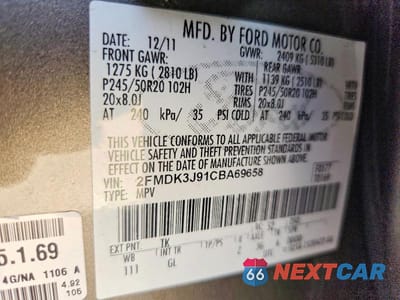 Zdjęcie 13 z 13 samochodu: 2012 FORD EDGE SEL VIN:2FMDK3J91CBA69658 - miniatura