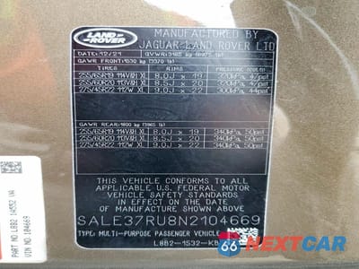 Zdjęcie 14 z 14 samochodu: 2022 LAND ROVER DEFENDER 110 X-DYNAMIC HSE VIN:SALE37RU8N2104669 - miniatura