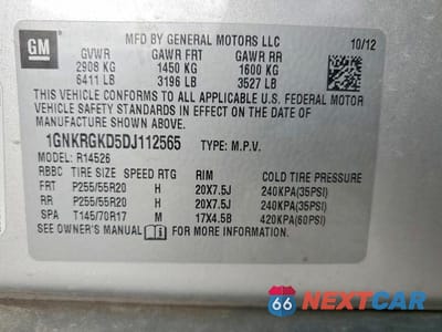 Zdjęcie 13 z 13 samochodu: 2013 CHEVROLET TRAVERSE LT VIN:1GNKRGKD5DJ112565 - miniatura
