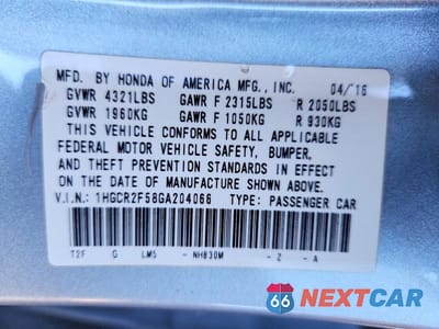 Zdjęcie 13 z 13 samochodu: 2016 HONDA ACCORD SPORT VIN:1HGCR2F58GA204066 - miniatura