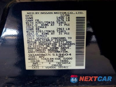 Zdjęcie 12 z 12 samochodu: 2007 NISSAN XTERRA X VIN:5N1AN08W27C519604 - miniatura