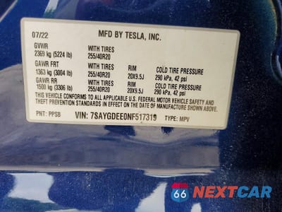Zdjęcie 12 z 12 samochodu: 2022 TESLA MODEL Y VIN:7SAYGDEE0NF517319 - miniatura