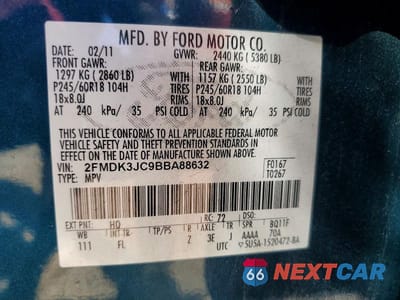 Zdjęcie 12 z 12 samochodu: 2011 FORD EDGE SEL VIN:2FMDK3JC9BBA88632 - miniatura