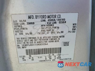Zdjęcie 13 z 13 samochodu: 2005 FORD ESCAPE XLT VIN:1FMYU03115KB35264 - miniatura