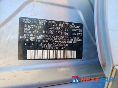 Zdjęcie 12 z 12 samochodu: 2013 HYUNDAI SONATA HYBRID BASE VIN:KMHEC4A40DA076920 - miniatura