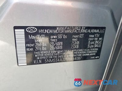 Zdjęcie 13 z 13 samochodu: 2022 HYUNDAI SANTA FE SEL VIN:5NMS34AJ2NH464087 - miniatura