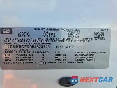 Zdjęcie 13 z 13 samochodu: 2011 CHEVROLET TRAVERSE LT VIN:1GNKRGED0BJ374728 - miniatura