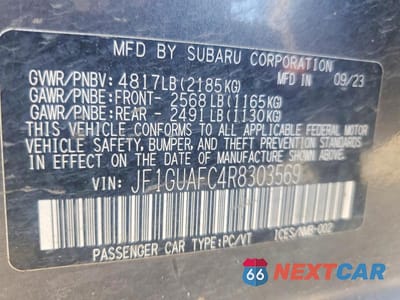 Zdjęcie 12 z 12 samochodu: 2024 SUBARU IMPREZA SPORT VIN:JF1GUAFC4R8303569 - miniatura