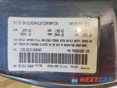 Zdjęcie 12 z 12 samochodu: 2001 CHRYSLER SEBRING LIMITED VIN:1C3EL65U51N699467 - miniatura