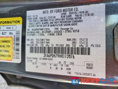 Zdjęcie 13 z 13 samochodu: 2017 FORD FUSION SE VIN:3FA6P0H79HR112076 - miniatura