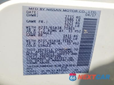 Zdjęcie 13 z 13 samochodu: 2017 NISS PATHFINDER S VIN:5N1DR2MM4HC682886 - miniatura