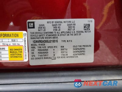 Zdjęcie 13 z 13 samochodu: 2016 CHEVROLET TRAVERSE LT VIN:1GNKRGKD6GJ219516 - miniatura