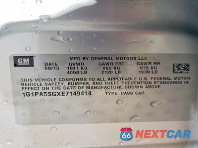 Zdjęcie 12 z 12 samochodu: 2014 CHEVROLET CRUZE LS VIN:1G1PA5SGXE7149414 - miniatura