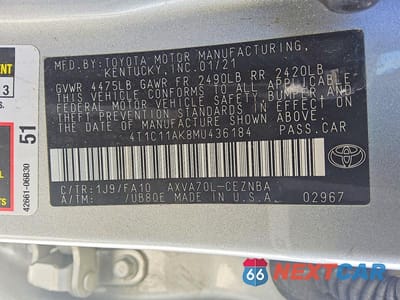 Zdjęcie 12 z 12 samochodu: 2021 TOYOTA CAMRY LE VIN:4T1C11AK8MU436184 - miniatura