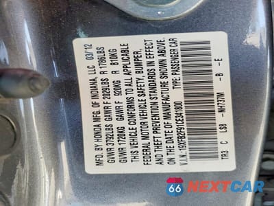Zdjęcie 12 z 12 samochodu: 2012 HONDA CIVIC EXL VIN:19XFB2F91CE341800 - miniatura