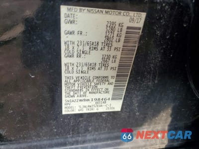 Zdjęcie 13 z 13 samochodu: 2017 NISSAN MURANO SL VIN:5N1AZ2MH9HN198464 - miniatura
