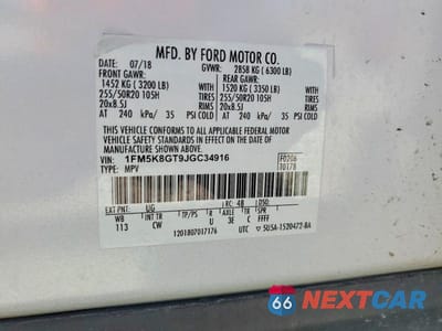 Zdjęcie 13 z 13 samochodu: 2018 FORD EXPLORER SPORT VIN:1FM5K8GT9JGC34916 - miniatura