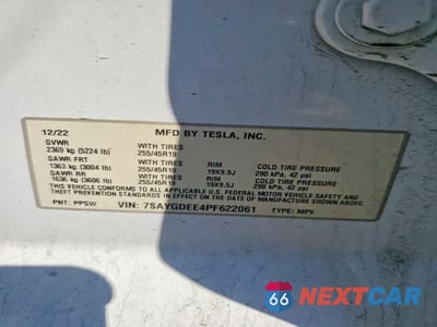 Zdjęcie 14 z 14 samochodu: 2023 TESLA MODEL Y VIN:7SAYGDEE4PF622061 - miniatura