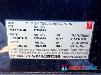 Zdjęcie 13 z 13 samochodu: 2013 TESLA MODEL S VIN:5YJSA1AG5DFP08968 - miniatura