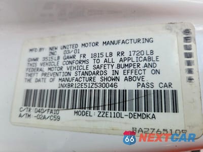 Zdjęcie 13 z 13 samochodu: 2001 TOYOTA COROLLA LE VIN:1NXBR12E51Z530046 - miniatura