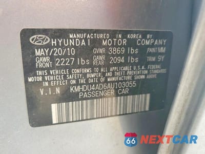 Zdjęcie 12 z 12 samochodu: 2010 HYUNDAI ELANTRA GLS VIN:KMHDU4AD6AU103055 - miniatura