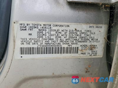 Zdjęcie 13 z 13 samochodu: 2004 TOYOTA RAV4 BASE VIN:JTEGD20V040004531 - miniatura