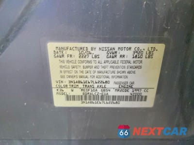 Zdjęcie 12 z 12 samochodu: 2007 NISSAN SENTRA 2.0 VIN:3N1AB61E67L622680 - miniatura