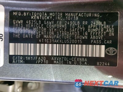 Zdjęcie 12 z 12 samochodu: 2020 TOYOTA CAMRY LE VIN:4T1C31AKXLU520015 - miniatura