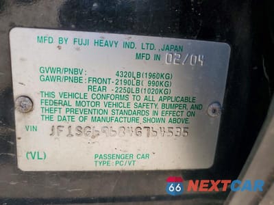 Zdjęcie 13 z 13 samochodu: 2004 SUBARU FORESTER 2.5XT VIN:JF1SG69684G764535 - miniatura