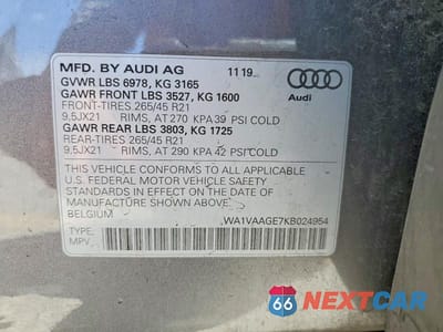 Zdjęcie 13 z 13 samochodu: 2019 AUDI E-TRON PRESTIGE VIN:WA1VAAGE7KB024954 - miniatura