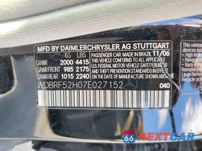 Zdjęcie 12 z 12 samochodu: 2007 MERCEDES-BENZ C 230 VIN:WDBRF52H07E027152 - miniatura