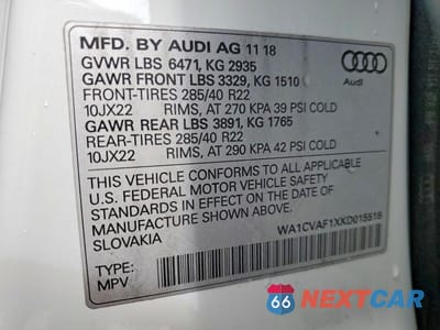Zdjęcie 14 z 14 samochodu: 2019 AUDI Q8 VIN:WA1CVAF1XKD015518 - miniatura