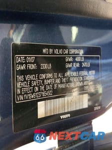 Zdjęcie 13 z 13 samochodu: 2007 VOLVO V70 VIN:YV1SW612371654502 - miniatura