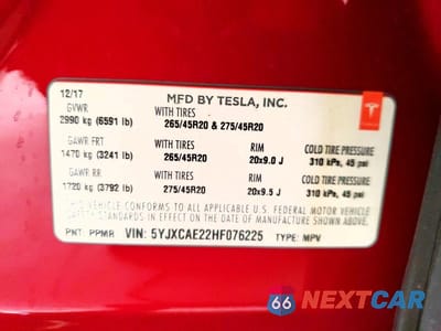 Zdjęcie 14 z 14 samochodu: 2017 TESLA MODEL X VIN:5YJXCAE22HF076225 - miniatura