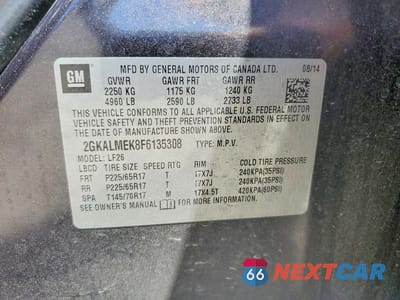 Zdjęcie 13 z 13 samochodu: 2015 GMC TERRAIN SLE VIN:2GKALMEK8F6135308 - miniatura
